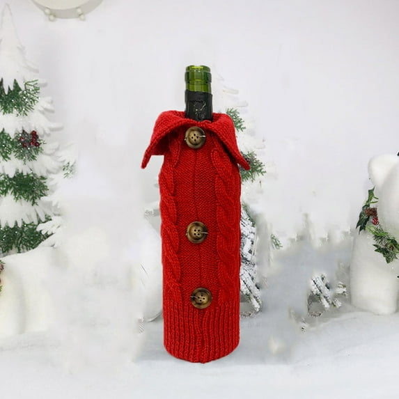 Pompotops Clearance Sales Christmas Wine Bag Wine Bottle Set Table Decoration Supplies Knitted Red Wine Bottle Bag