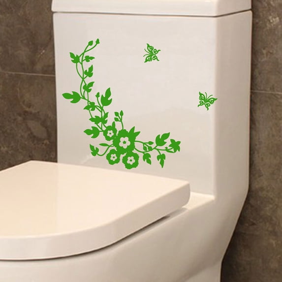 Pompotops Clearance Sales Flower Toilet Seat Wall Sticker Bathroom Decoration Decals Decor Green