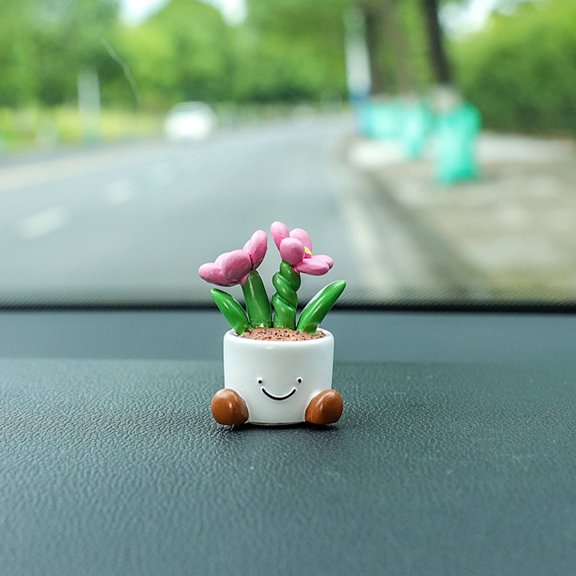 Pompotops Clearance Sales Flowerpot Small Ornaments Desktop Cute Doll Car Center Console Resin Car Decoration