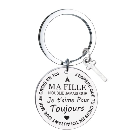 Pompotops Clearance Sales Freach DIY To My Daughter Stainless Steel Last Name 26 Letter Keychain 3x3cm