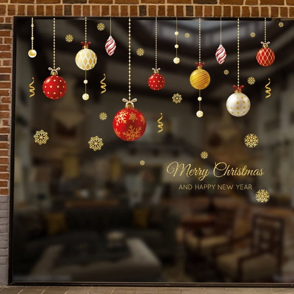 Pompotops Clearance Sales Glass Window Golden Christmas Pendant Colored Sticker