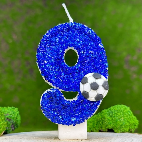 Pompotops Clearance Sales Soccer Birthday Candle 9th Soccer Cake Topper Decor Nine Year Candles Blue Glitter Number 9 For Cupcake Topper Decorations Birthday Party Kids Adults