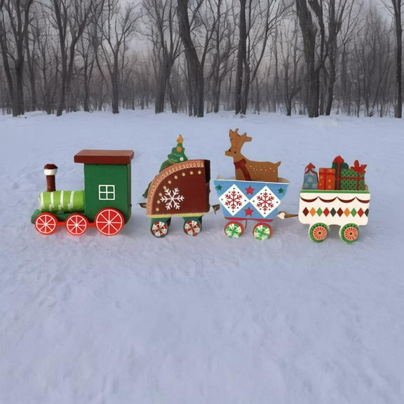 Pompotops Clearance Sales Wooden Christmas Train Decorative Ornament