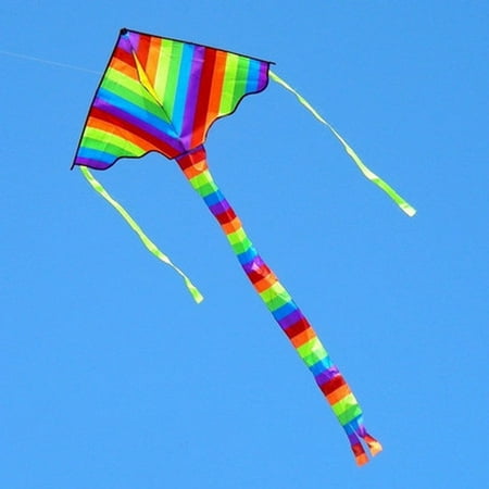 Pompotops Colorful Rainbow triangles Kite Outdoor Fun Sports Beach Kids Children Fly Toys