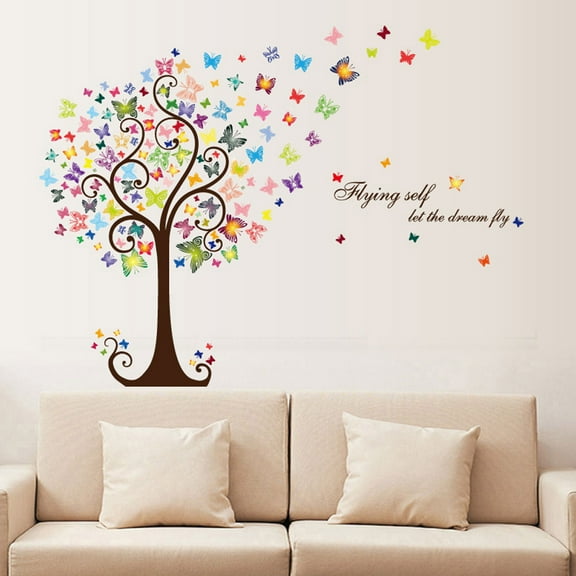 Pompotops Colorful Tree Butterfly Removable Home Decor Wall Sticker