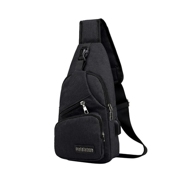 Pompotops Crossbody Sling Chest Backpack, Waterproof Strap Bag Crossbody Backpack With USB Hole With Headphone Hole Strap Backpack Hiking Backpack Multipurpose Crossbody Chest Bag