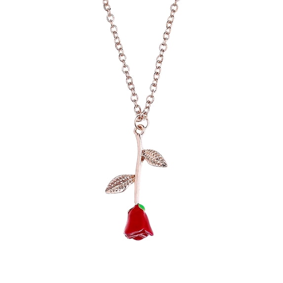 Odeerbi Dainty Necklace for Women Charm Rose Flower Pendant Necklace Neck Chain Charm Jewelry Valentine's Day Gift Red