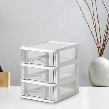Pompotops Desk Organizer with Drawer, Desktop Storage Box, Transparent Small Drawer Desk, Plastic Mini Storage Box, Rabbit Stationery Storage Box