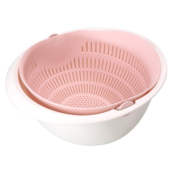 Pompotops Double Drain Basket Bowl Washing Kitchen Strainer Noodles Vegetables Fruit