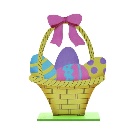 Pompotops Easter Wooden Crafts Painted Rabbit Chick Tulips Eggs Table Decoration Crafts Ornaments