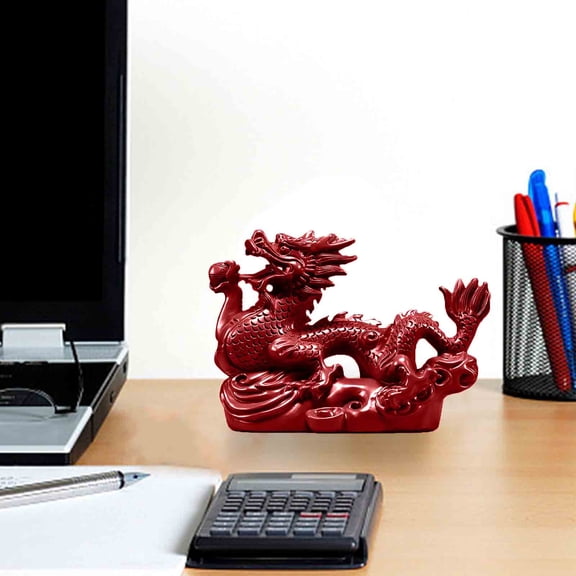 Vikakiooze Feng Shui Traditional Chinese Dragon Figurines Statue Collection Good Luck Wooden Decor for Home Desk Office Housewarming Gift, 2024 Chinese New Year Blessing Souvenir Gift