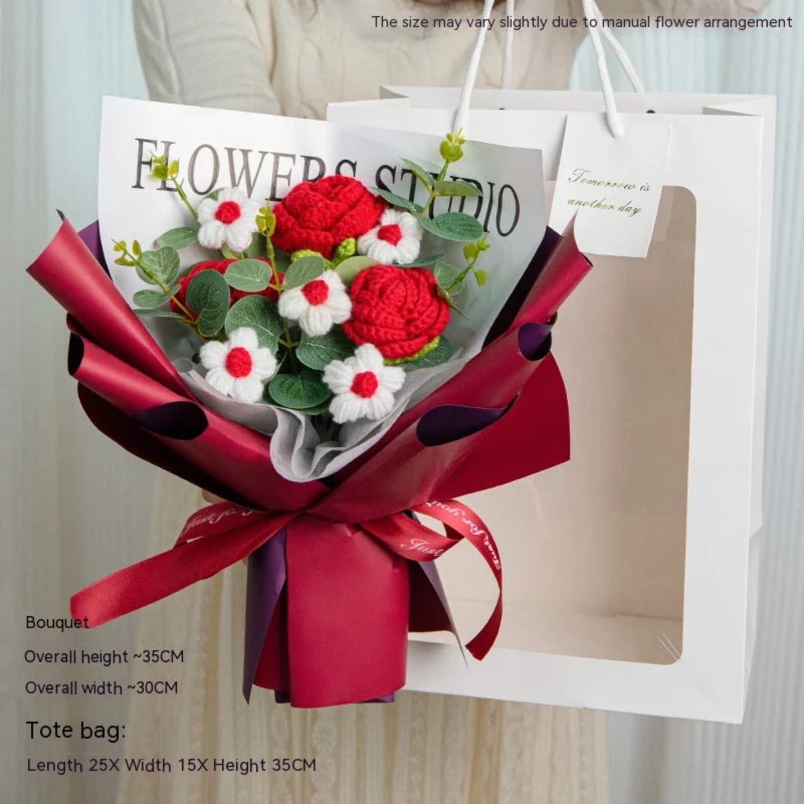 Pompotops Finished Hand-woven Roses Bouquet Artificial Flower For ...