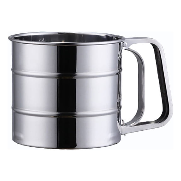 Pompotops Flour Sifter for Baking, Stainless Steel Mechanical Mesh Sieve Flour Filter Icing Shaker Baking Sugar, Silver