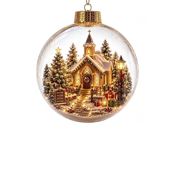 Pompotops Glowing Christmas Story Ornament, Light Up Mini Holiday Scene Hanging for Tree, Mantel Christmas Party Decor