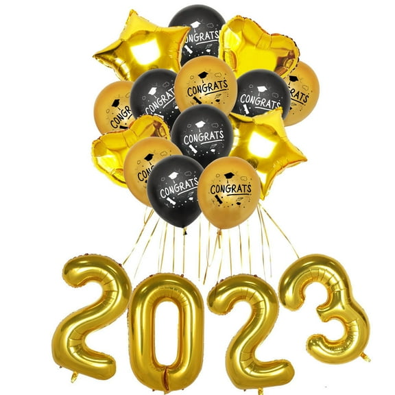Pompotops Graduation Black /White Gold Confetti Balloons, 12 Inch Graduation Theme Latex Balloons For Graduation Party Decorations for Graduation Party Decor Outdoor or Indoor
