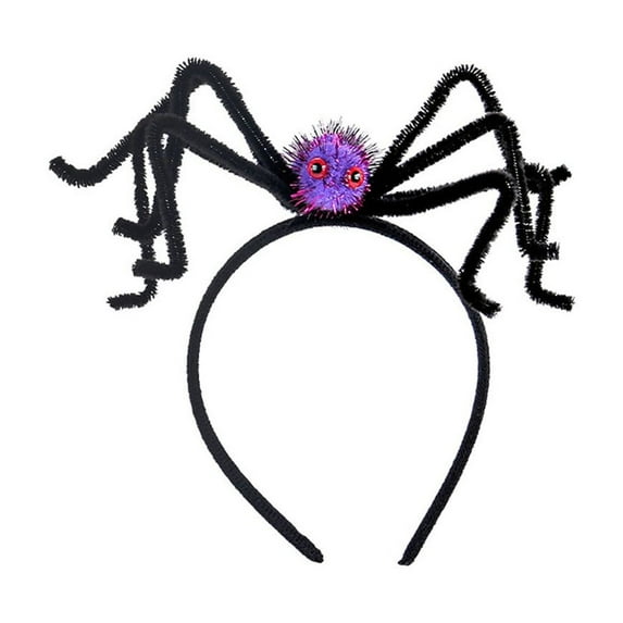 Pompotops Halloween Spooky Hair Bands Holiday Party Prom Dress Up Plush Ball Spider Head Button Performance Trick Hair Accessories