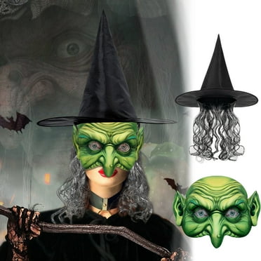 Pompotops Halloween WitchWith Hat Long Hair GrimaceScary Dance Performance Props