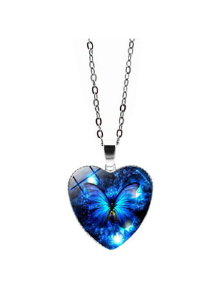 Pompotops Heart Pendant Necklaces Exquisite Dreamy Butterfly Necklace  Birthday Anniversary Jewelry Gift for Women Girls 