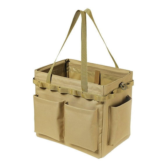 Pompotops Heavy Duty Garden Tool Bag Camping Bag Hard Bottom Garden Tool OrganizerTool Organizers And Storage Toolbag Tool Tote For Camping Car Outdoor, Khaki
