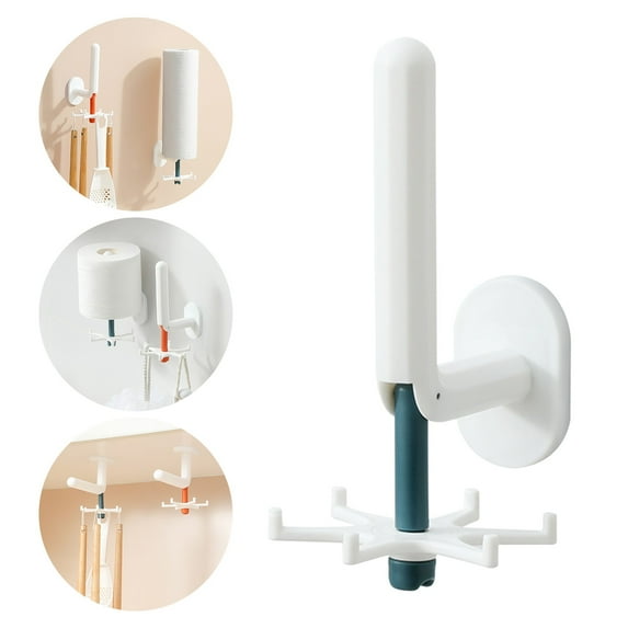 Pompotops Home Multi-functional Kitchen Rotating Hook On The Wall Six-claw Punch-free Strong Load-bearing Viscose Wall Sticky Hook, Home Savings!