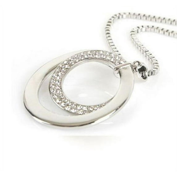 Pompotops Ice Out Luna Ring Pendant Necklace Crystal Rhinestone Rhinestone Silver Plated Long Necklace Birthday Anniversary Jewelry Gift for Women