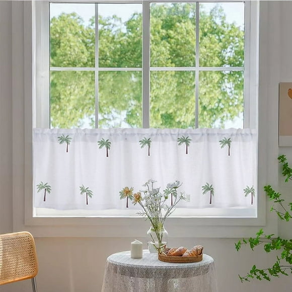 Pompotops Kitchen Short Curtain with Tassels, Tassel Small Short Curtain Cabinet Curtain Partition Curtain Semi Shading Curtain, Small Window Curtain for Bathroom Laundry Room RV Rod Pocket
