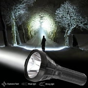 Pompotops LED Torch 100000 Lumens High Power Super Bright Powerful Flashlight, USB Rechargeable 5 Modes Military Torch Light Outdoor Searchlight With Rechargeable Battery, black