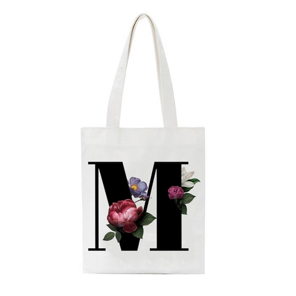 Pompotops Large Storage Bags, Personalised Initial Tote Bag Floral Watercolour Gift For Her Letter Tote Bag, M