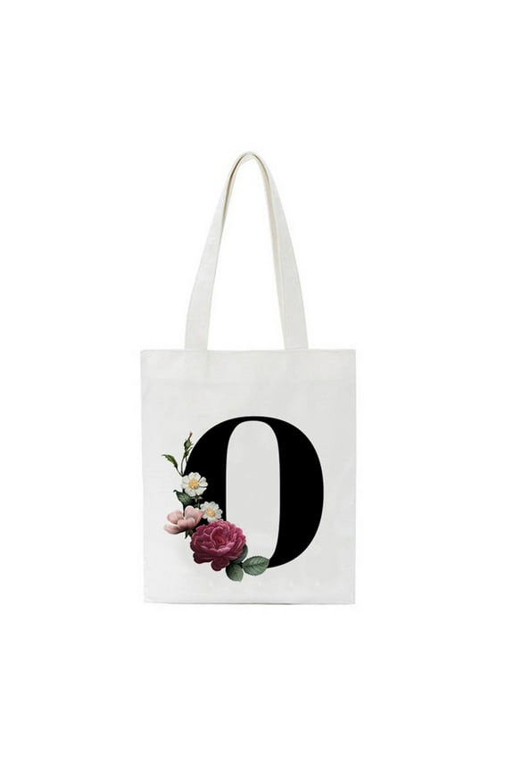 Large Storage Bags, Personalised Initial Tote Bag Floral Watercolour Gift For Her Letter Tote Bag, O
