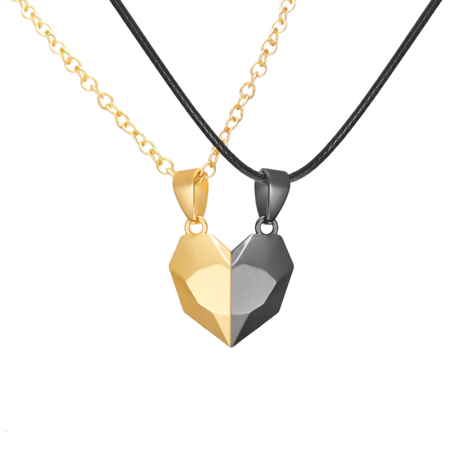 ★PEARLY MORE★ Two Heart Pendant Magnet Drop Necklace Pompotops Matching Magnetic Heart Necklace for Couples Two