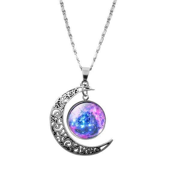 Pompotops Matching Necklace for Couples Love Moon Couple Necklace Star Stone Pendant Jewelry Valentine's Day Gift Multicolor