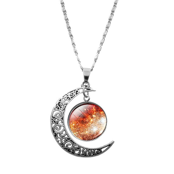 Pompotops Matching Necklace for Couples Love Moon Couple Necklace Star Stone Pendant Jewelry Valentine's Day Gift Multicolor