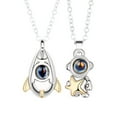 thumbnail image 1 of Pompotops Matching Necklace for Couples Spaceman Necklace A Pair Of 100 Languages I Love You Projection Stone Necklace Valentine's Day Gift Silver, 1 of 9