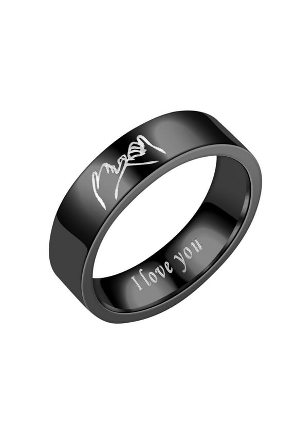 Matching Rings for Couples Stainless Steel Rings For Lovers Letter I Love You Holding Hands Valentine's Day Gift Black