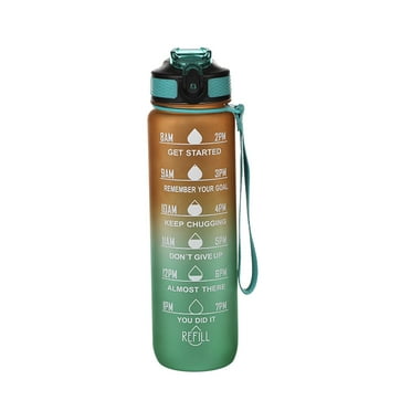 Pompotops Motivational Water Bottle With Time Marker 32oz Squeezing Ejection Opening BPA Free With Leakproof Wide Mouth And Fast Water Flowing For Outdoor Sport, Fitness, Gym, Camping