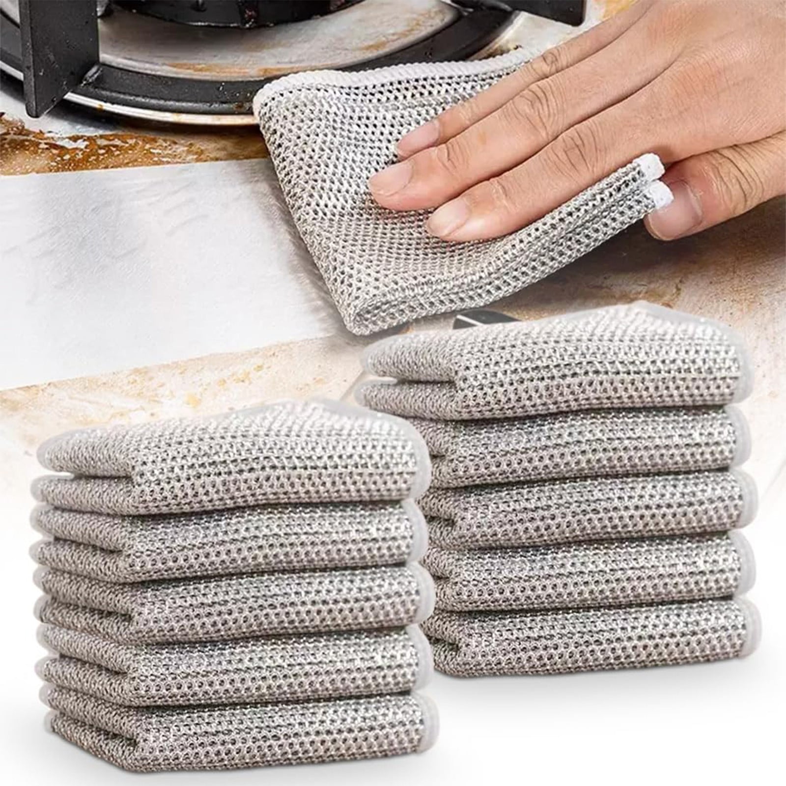 Pompotops NonScratch Wire Dishcloth, 10PCS Wet And Dry MultiPurpose