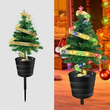 Pompotops Outdoor Christmas Tree with Solar Light, 24.61 Inches Solar Powered Prelit Small Christmas Tree For Holiday Outside Garden Yard Decor