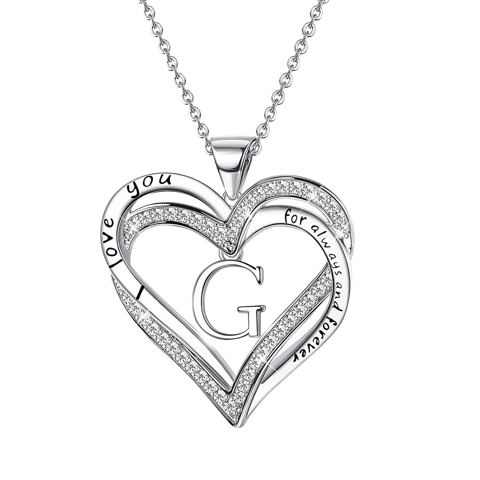 Pompotops Personalized Initial Heart Necklaces Silver Plated Letter