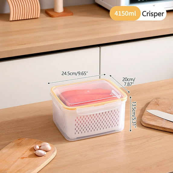 Pompotops Plastic Fruit Containers For Fridge - Leakproof Food Storage Containers With Removable Colander - Safe Produce Containers Keep Fruits, Vegetables, Meat Fresh Longer, XL