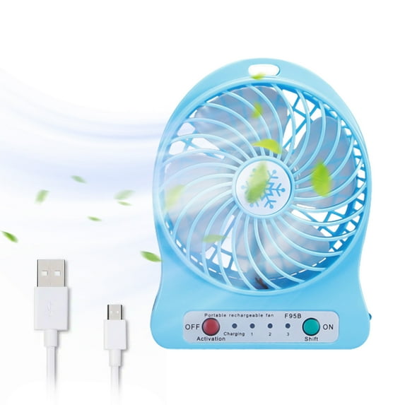 Vikakiooze Portable Desk Table Fan, Portable Small Desk Fan, Mute Snowflake Fan With Led Lantern, Three Gear Indicator Light, 1200Mah Rechargeable Battery Operated Usb Fan, for Office, Bedroom, Blue