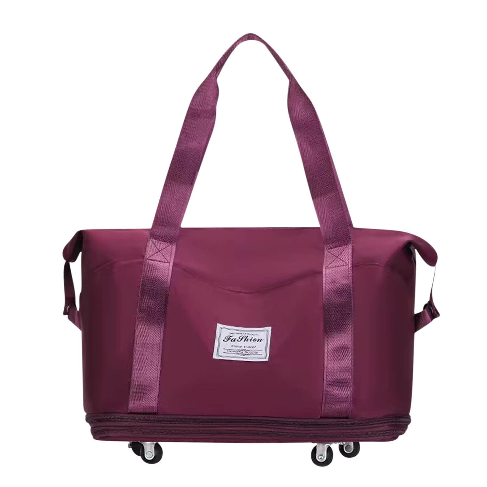 Pompotops Portable Large Capacity Folding Luggage With Wheels,Expansion Travel Duffel Bag With Dry And Wet Separation Portable Travel Waterproof Oxford Fabric Bag For Gym,vacation, Hot Pink