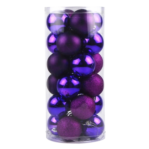 Pompotops Purple Plastic Christmas Ball Ornaments Decorative, 24Pcs Christmas Balls Baubles Party Tree Decorations Hanging Ornament Decor