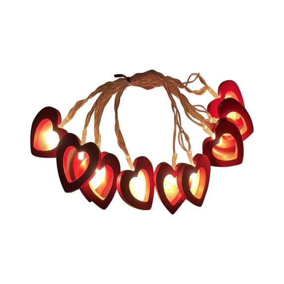 Pompotops Red LED Wooden Heart Lights String Lights Valentine's Day Proposal Decoration Love Heart Modeling Lights Battery Box Color Lights