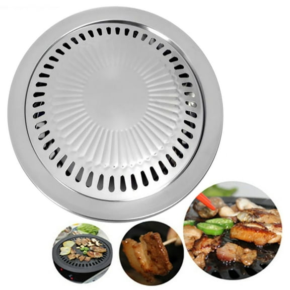 Pompotops Round Stainless Steel Korean BBQ Grill Plate Barbecue Set Non-stick Pan Set With Holder