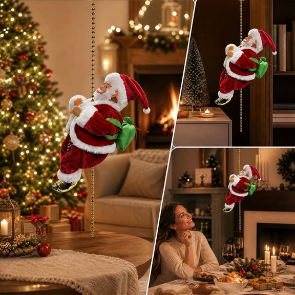 Pompotops Santa Claus Music Climbing Toy With Light Battery Powered Christmas Climbs Up and Down Animated Figure Decoration