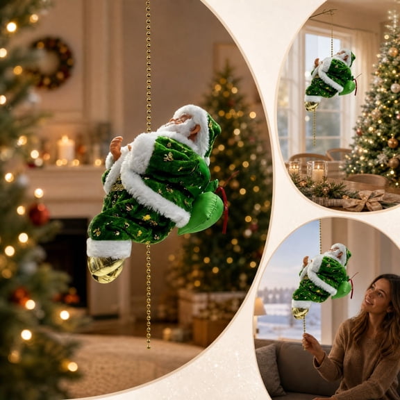 Pompotops Santa Claus Music Climbing Toy With Light Battery Powered Christmas Climbs Up and Down Animated Figure Decoration