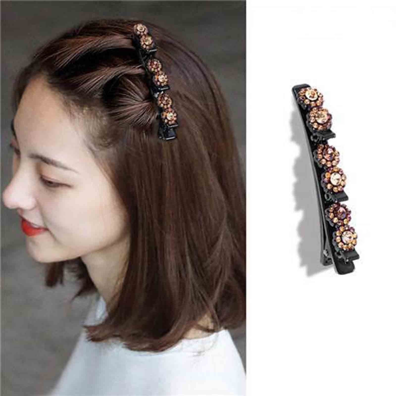 Pompotops Sparkling Crystal Stone Braided Hair Clips For Women Girls Hair  Barrettes with 3 Small Clips 6 Rhinestone Duckbill Clip Hair Accessories 