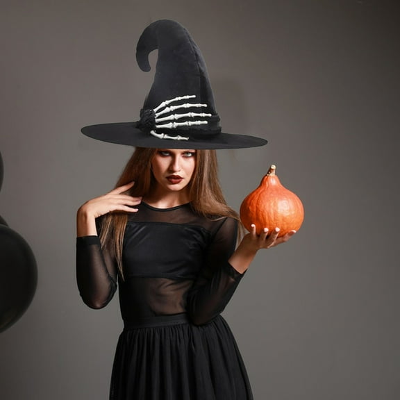 Pompotops Spooky Halloween Costume Accessory Skull-Themed Witch Hat For Ultimate Role Play Party Costume