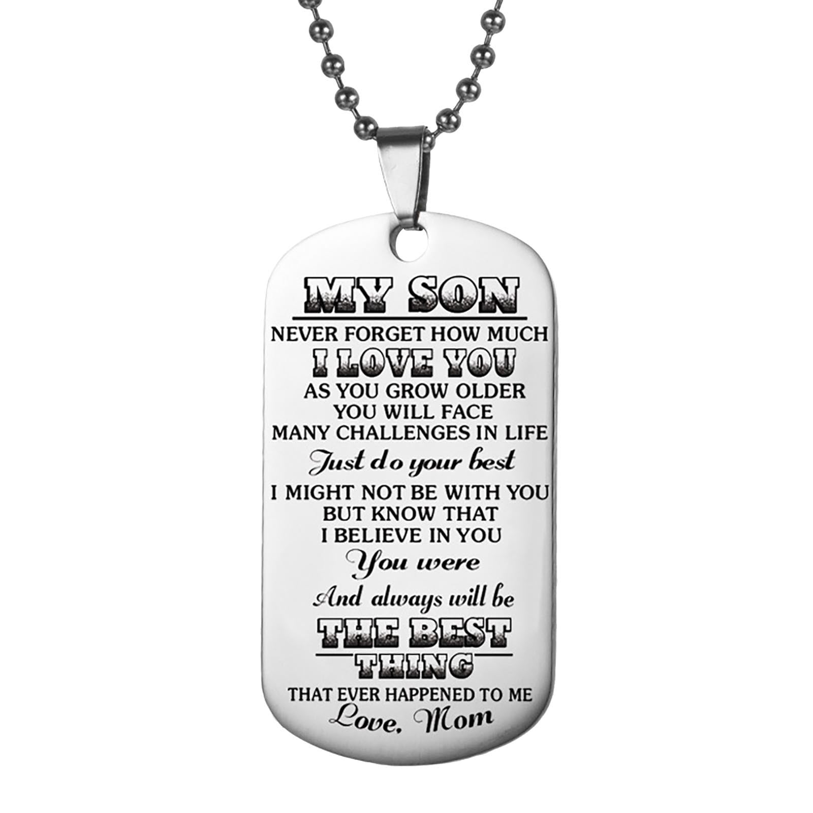Pompotops Stainless Steel Lettering Necklace My Son I Love You Necklace Birthday Anniversary Jewelry Gift for Son Boys Teen