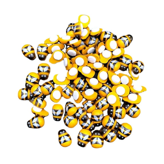Pompotops Tiny Wood Bees, 100 Wooden Bee 0.47*0.31'' Trinkets Yellow Painted Flat Back Bees, A Small Bee That Can Be Pasted (with Adhesive Backing)